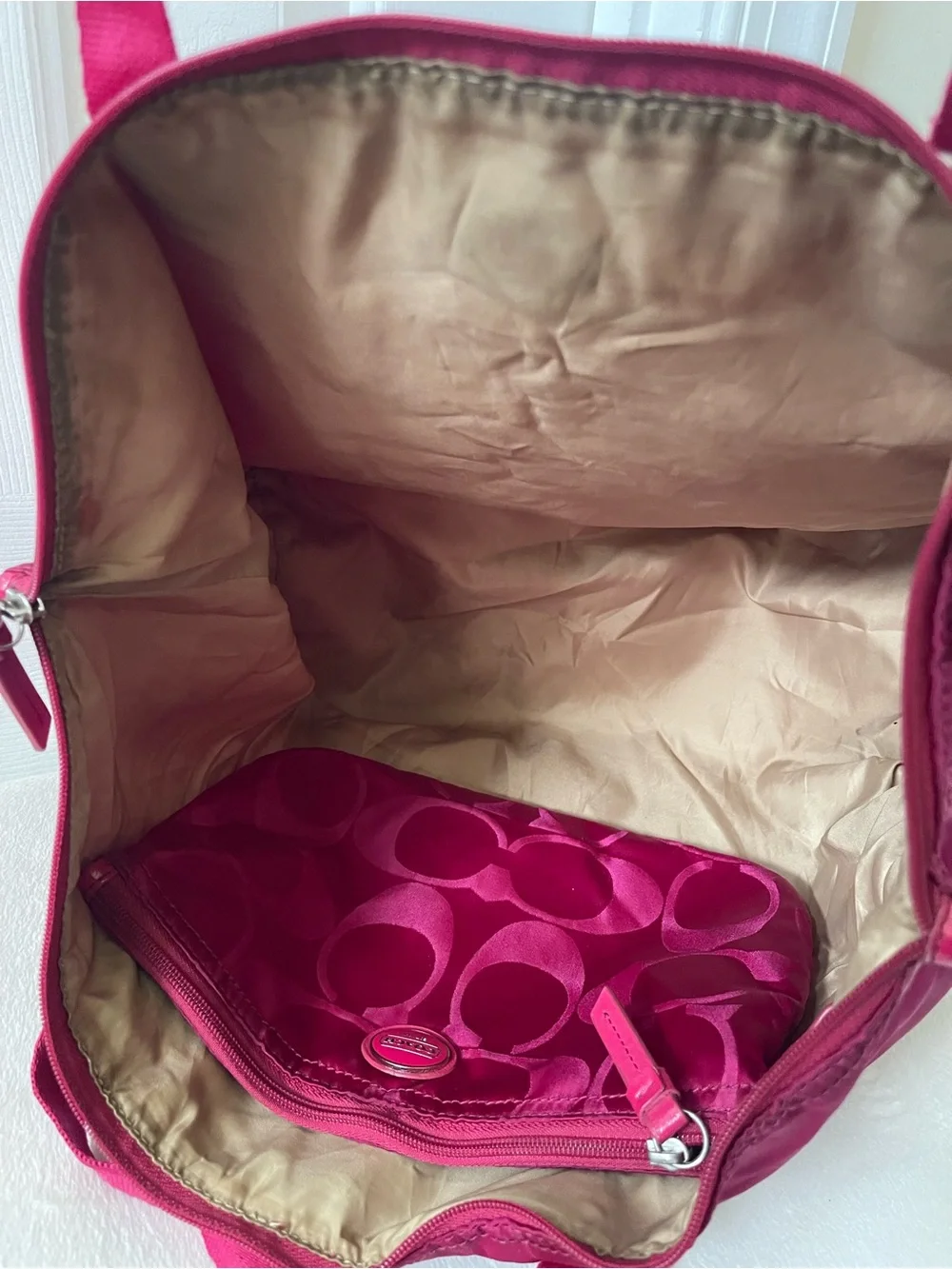 Coach Fuchsia Signature Nylon Getaway packable weekender Tote